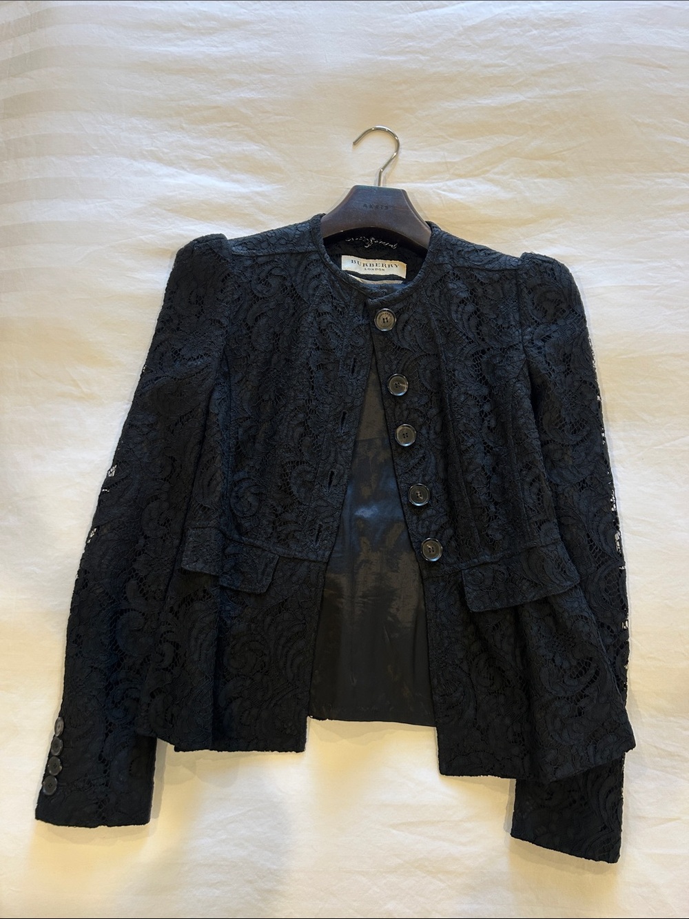 Burberry Black Lace Peplum Button Jacket